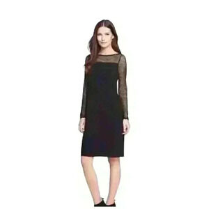 Eileen Fisher Black Midi Dress Jersey/Mesh Fishnet Size Small EUC!